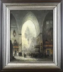 Kerkinterieur by Gerard Nijland, 1931, Olieverf op linnen, sold Jul 2025