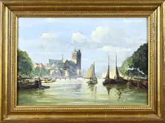 Verso Mijnsbergen, Havengezicht Dordrecht, Olieverf op paneel