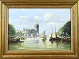 Verso Mijnsbergen, Havengezicht Dordrecht, Olieverf op paneel