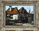 H. Ansingh, Boerenhuis met figuur, Olieverf op paneel