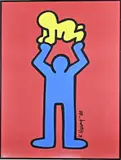 Lithografie, nadruk, Keith Haring, Vader met baby, Lithografie, nadruk, Keith Haring, 1988
