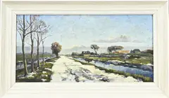 Polderlandschap in de winter by W.H. Köhler, Olieverf op paneel, sold Jul 2025