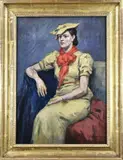 H. van Leeuwen - van Oudewater, Dame in stoel, Olieverf op linnen
