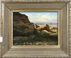 Kustgezicht by Willem Antonie van Deventer, Olieverf op schilderskarton, sold Jul 2025