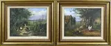 2x Henk Roosink, 2x Landschap met pluimvee, Olieverf op paneel