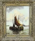 J. Warmenhoven, Platbodems op zee, Olieverf op linnen