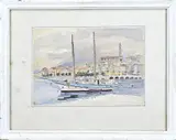 Pol Dom, Mediterrane havengezicht, Aquarel op papier