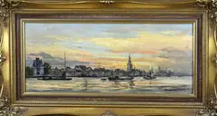 Martin van Waning, Hollands havengezicht, Olieverf op linnen