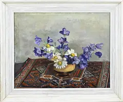 P.A. Nijgh, Vaas met bloemen op Perzisch kleedje, Olieverf op linnen