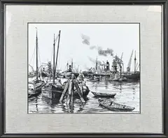 H.E. Roodenburg, Maashaven Rotterdam, Houtskool op papier