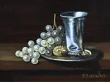 C. Cornelisz, Tin met druiven en granaatappel, Olieverf op paneel