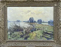 Adrianus Miolée, Riviergezicht, Olieverf op schilderskarton