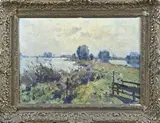Adrianus Miolée, Riviergezicht, Olieverf op schilderskarton