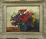 Onduidelijk gesigneerd, Gemberpot met bloemen, Olieverf op linnen
