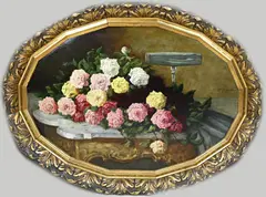 Alf. Reinhardt, Stilleven (rozen op tafel), Olieverf op linnen