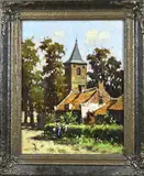 Henk Bijlaert, Boerderij bij kerk, Olieverf op linnen