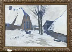 Boerderij in winter by Xeno Münninghof, Olieverf op schilderskarton, sold Jul 2025