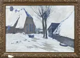 Xeno Münninghof, Boerderij in winter, Olieverf op schilderskarton