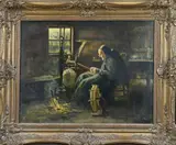 Gerard Krol, Oude vrouw achter spinnewiel, Olieverf op linnen