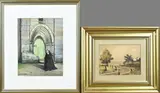 Twee werken Gerard Krol, Non voor kerk/Twents zandpad, Non voor kerk-ingang Enschede, pastel