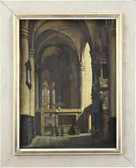 W.A. Gijzeman, Kerk-interieur, Olieverf op linnen