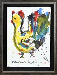 Spetter kip by Anton Heyboer, Plakaatverf op papier, sold Jul 2025