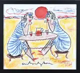Anton Heyboer, Twee dames op terras, Pastel op papier