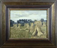 Berend Jan Brouwer, Landschap met korenschoven, Olieverf op linnen