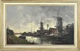 Wim van Norden, Riviergezicht met windmolens, Olieverf