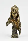 Carmela Bronzen jugendstil damesbuste, H 21 cm.