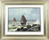 Henk Dekker, Platbodems voor de kust, Olieverf op linnen