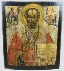 Zeldzaam groot antiek Russisch ikoon, Nicolaas de wonderdoener