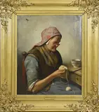 Lamberts Johannes Bruna, Handwerkende dame, Olieverf op linnen