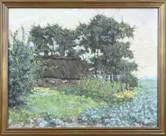 Adri Pieck, Boerderij tussen de bomen, Pastel op papier