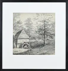 Gerard Bilders, Watermolen Twenthe bij Tubbergen, Sepia op papier