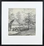 Gerard Bilders, Watermolen Twenthe bij Tubbergen, Sepia op papier