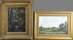 2x J.H. Coster, Landschap + Bosbeek, Olieverf op linnen