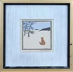 Moritz Grünewaldt, Vos in besneeuwd landschap, Houtsnede op papier