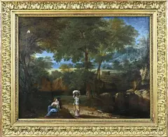 Italiaanse School, Italiaans landschap met twee dames, Olieverf op linnen