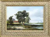 H.J. Rijkelijkhuijzen, Landschap met figuren onder boom, Olieverf op paneel