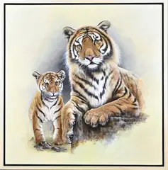 Theo Hendrikx, Tijgers, Olieverf op paneel