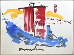 Zeilboot by Groot werk van Anton Heyboer, Plakaatverf op papier, sold Jan 2025