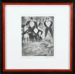 Otto Lais, Figuren + vrouwelijk naakt, Ets op papier
