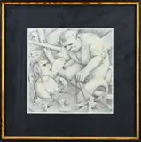 Theo Ortmann, Fischer und Seejung Frau, Tekening op papier