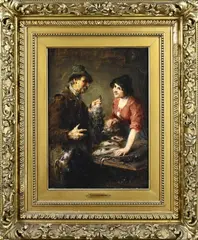 Ernst Zimmermann, Jager en vrouw, Olieverf op paneel