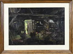 Herman van der Haar, Interieur oude schuur, Olieverf op linnen