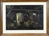 Herman van der Haar, Interieur oude schuur, Olieverf op linnen