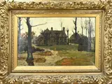 Derk Wiggers, Landschap met boerderij, Met kapitale lijst!! Olieverf op linnen