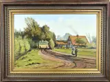 Gerard Krol, Twentse boerderij met figuren, Olieverf op paneel