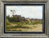G.F. Theijssen, Boerderij met vee, boer en boerin, Olieverf op linnen